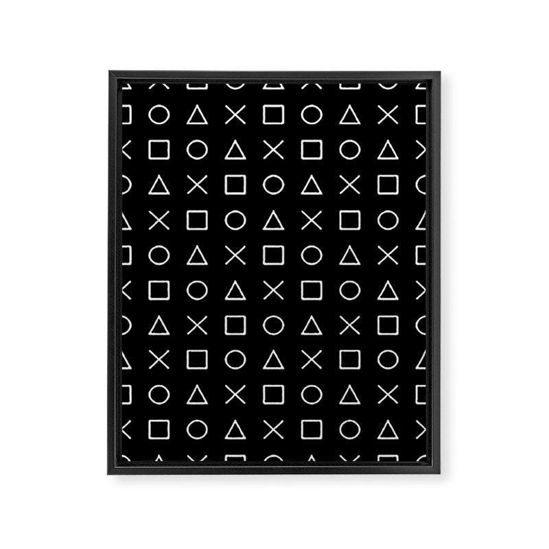 gamer pattern black and white  - gaming design black Framed Canvas Print Gallery Image 6