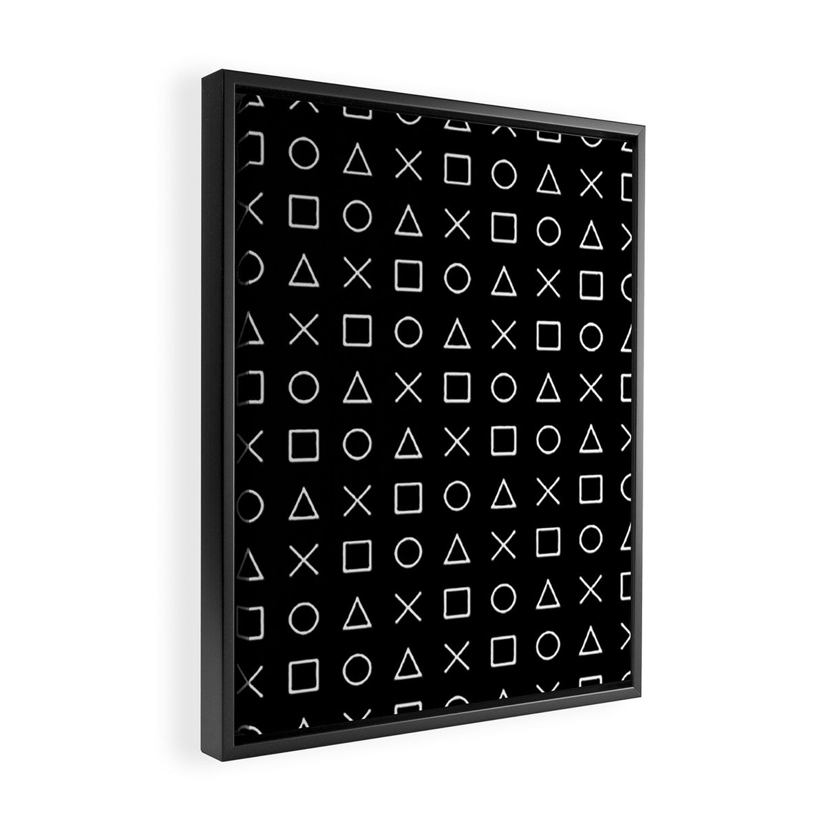 gamer pattern black and white  - gaming design black Framed Canvas Print Gallery Image 2