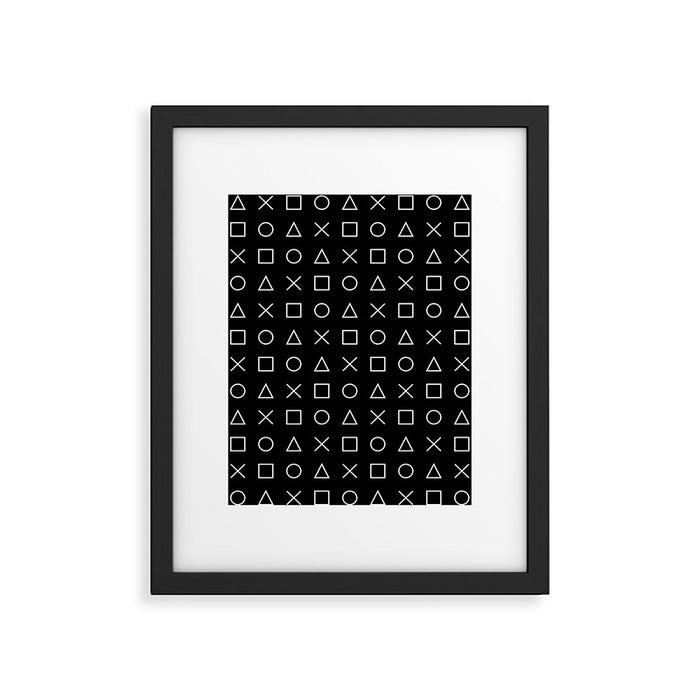 gamer pattern black and white  - gaming design black Framed Art Print Gallery Image 1