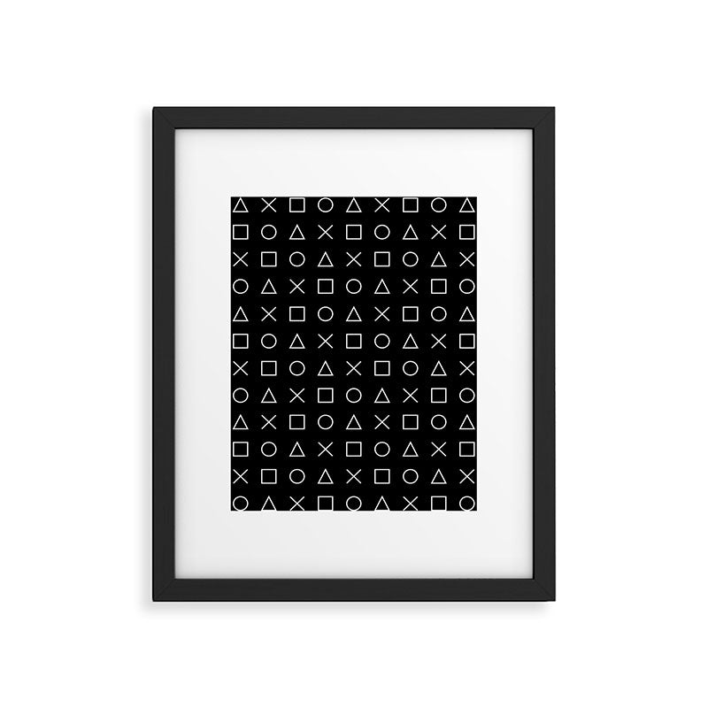 gamer pattern black and white  - gaming design black Framed Art Print Gallery Image 5
