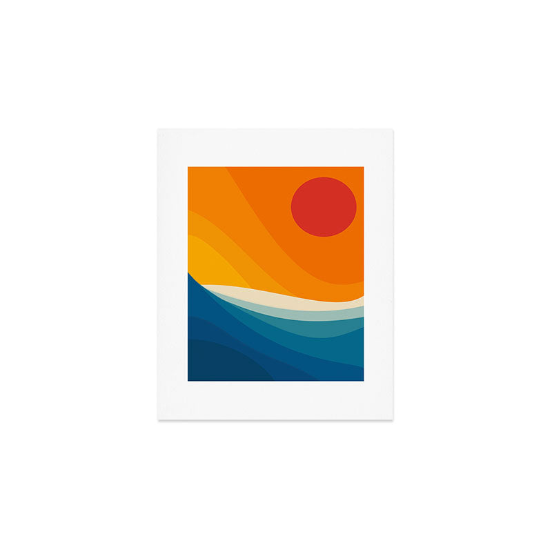 Abstract colorful landscape with wavy sea and sun Art Print Gallery Image 1