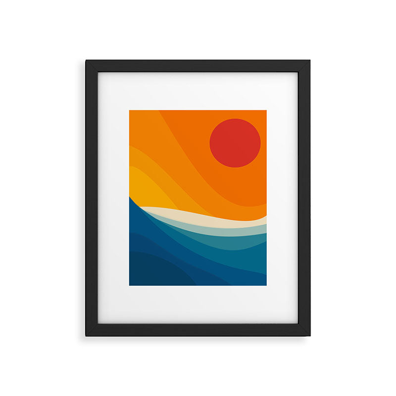 Abstract colorful landscape with wavy sea and sun Framed Art Print Gallery Image 5