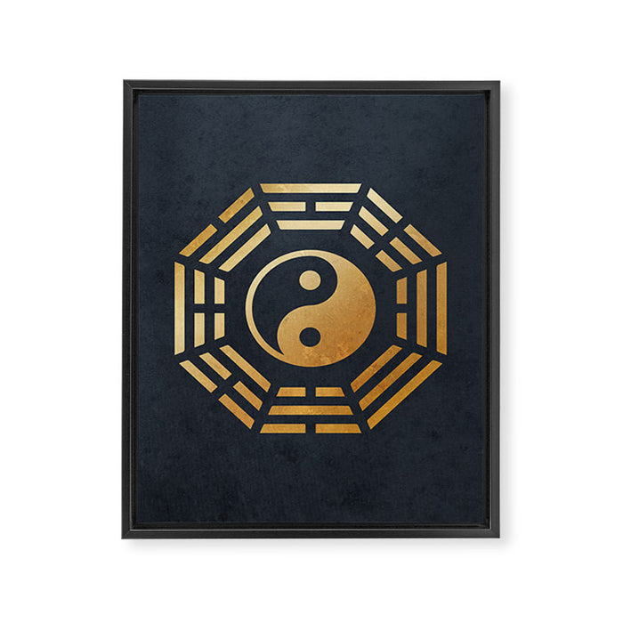 Golden Yin Yang I Ching Framed Canvas Print Gallery Image 1