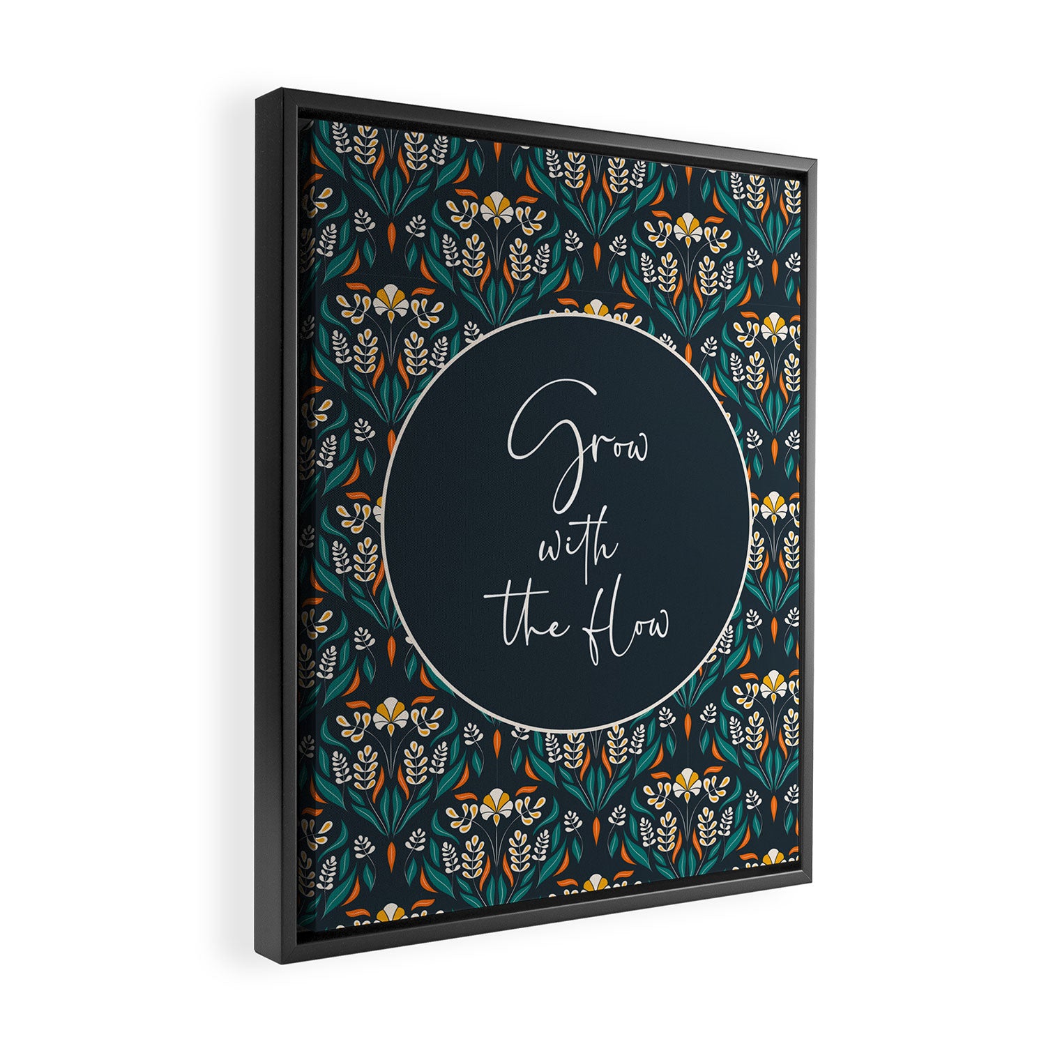 Grow with The Flow - Vibrant Floral Damask Pattern Framed Canvas Print Gallery Image 2