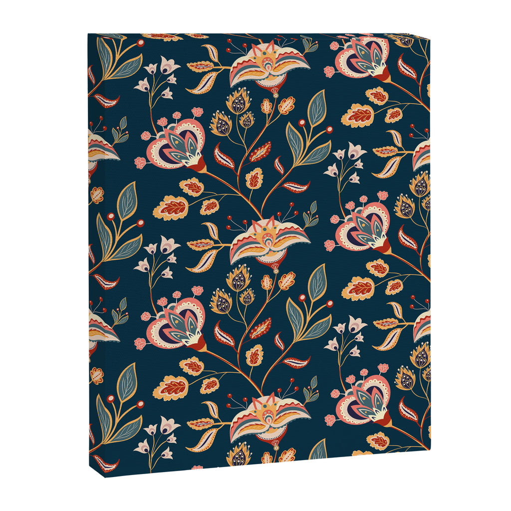 Indian Floral Trail - Deep Navy Blue Canvas Print Gallery Image 8