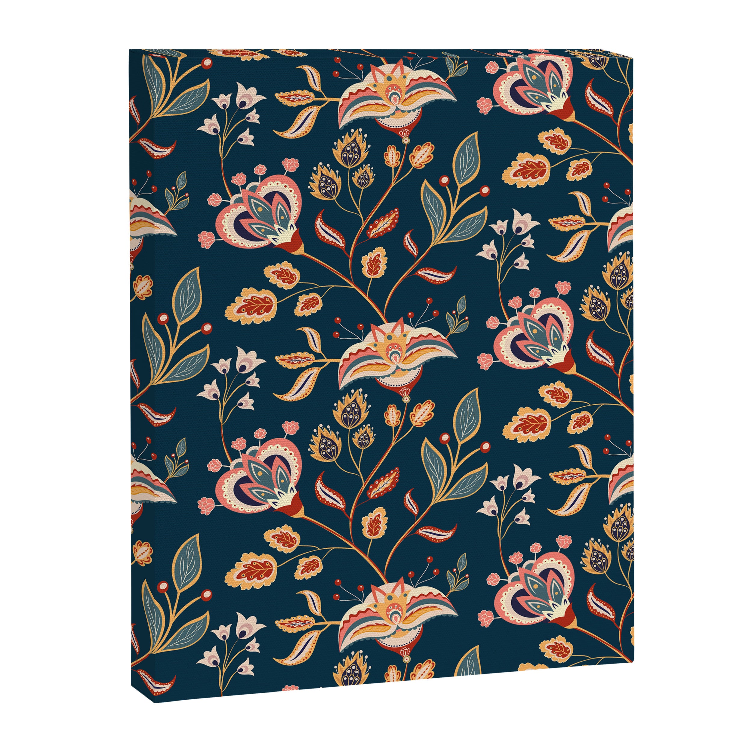 Indian Floral Trail - Deep Navy Blue Canvas Print Gallery Image 8