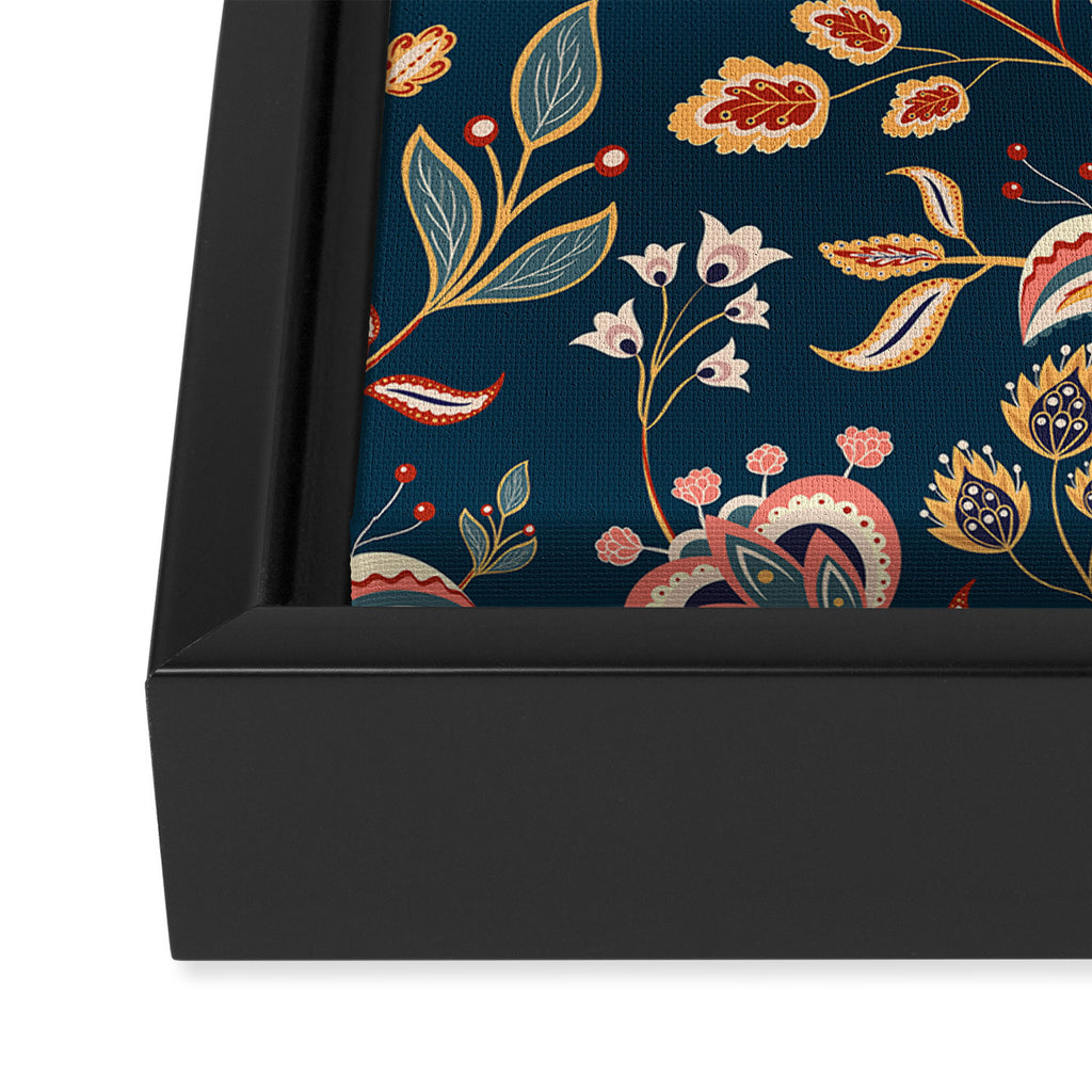 Indian Floral Trail - Deep Navy Blue Framed Canvas Print Gallery Image 3