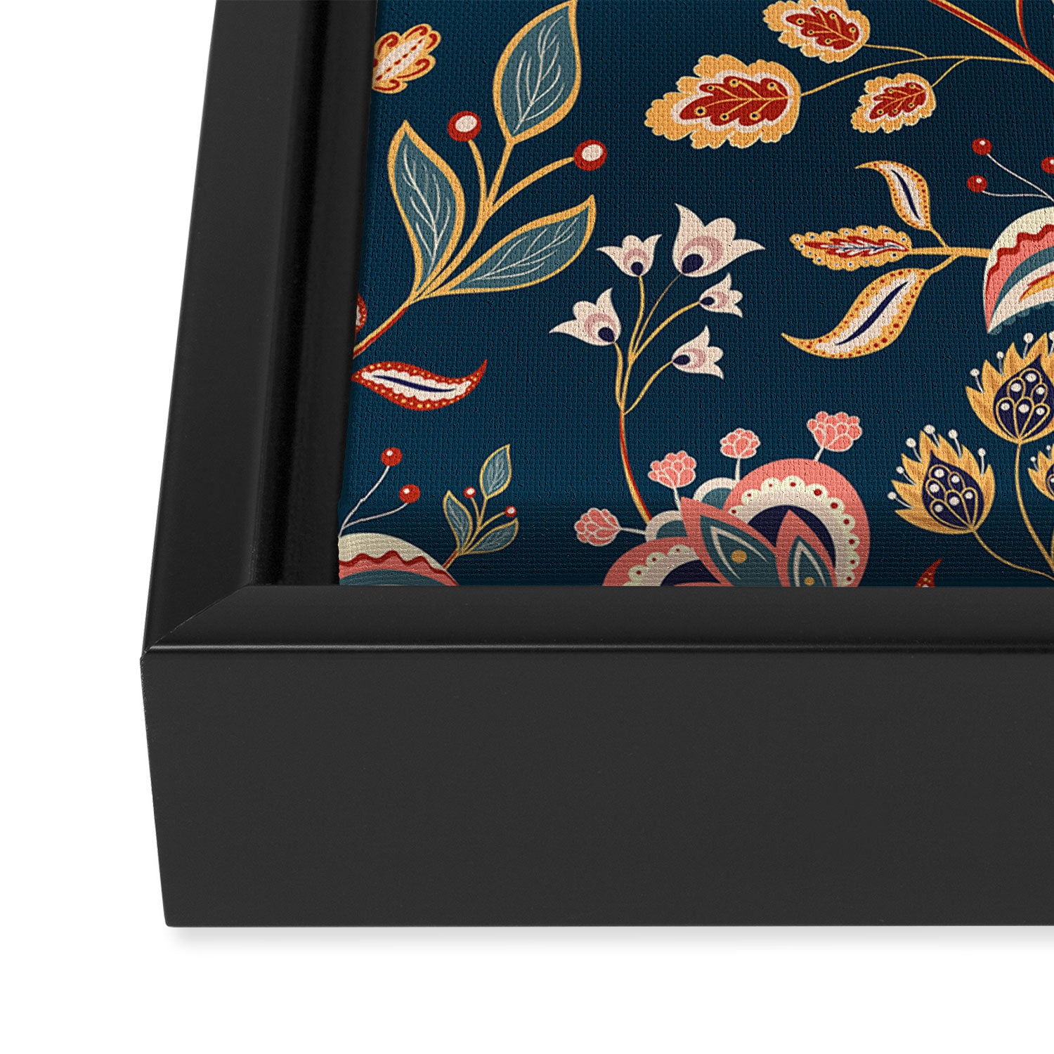 Indian Floral Trail - Deep Navy Blue Framed Canvas Print Gallery Image 3