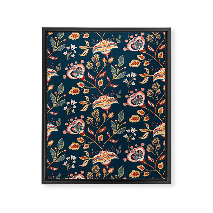 Indian Floral Trail - Deep Navy Blue Framed Canvas Print Gallery Image 1