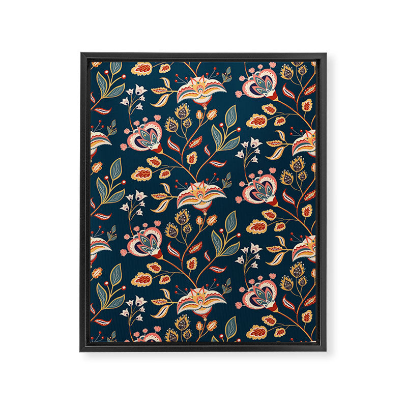 Indian Floral Trail - Deep Navy Blue Framed Canvas Print Gallery Image 8
