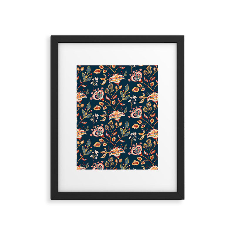 Indian Floral Trail - Deep Navy Blue Framed Art Print Gallery Image 6