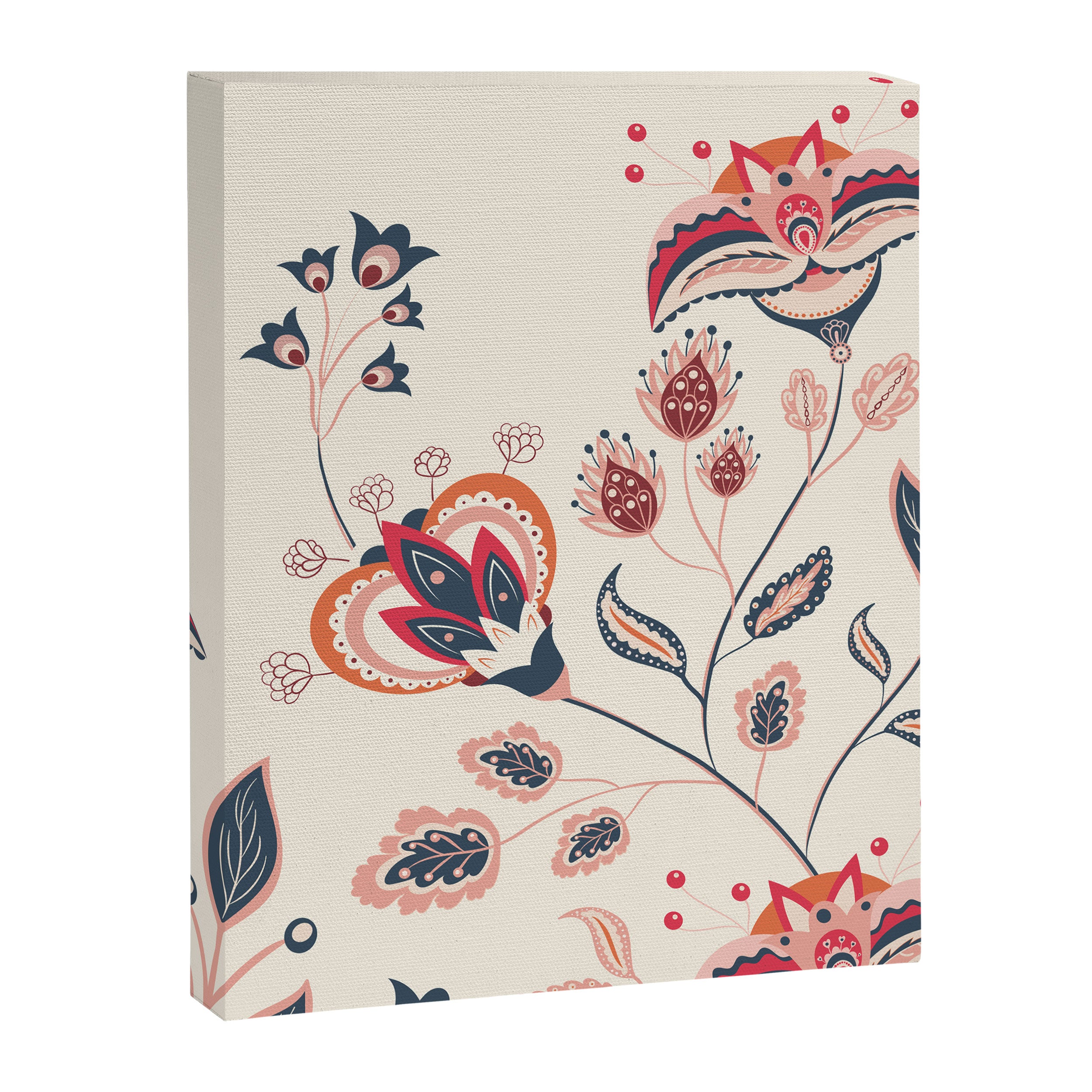 Indian Floral Trail - Ivory Coral Navy Canvas Print Gallery Image 6