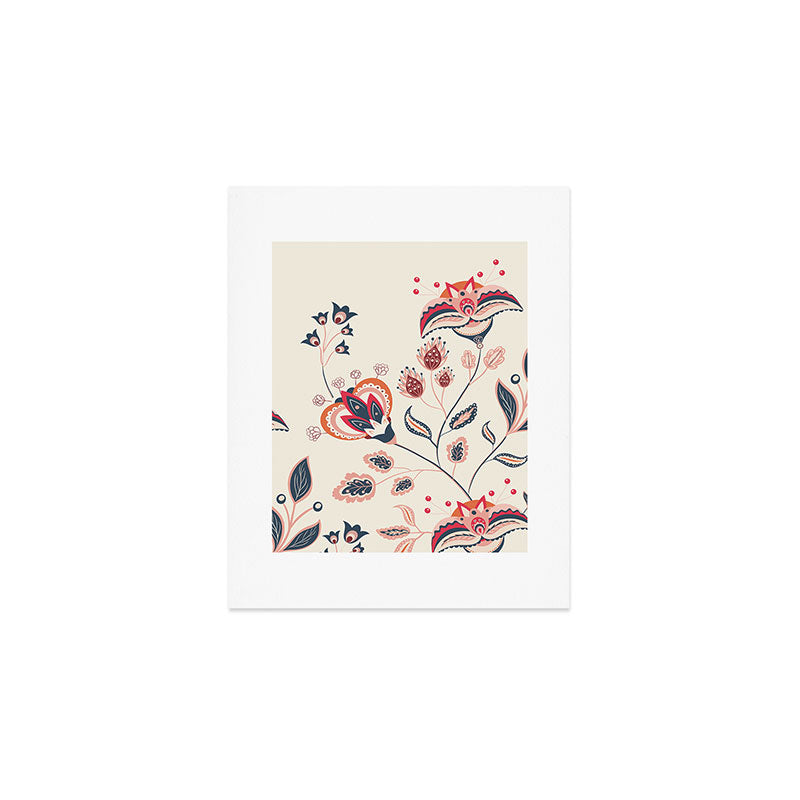 Indian Floral Trail - Ivory Coral Navy Art Print Gallery Image 1