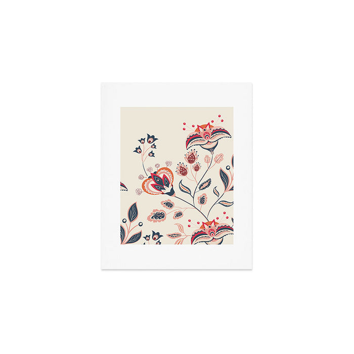 Indian Floral Trail - Ivory Coral Navy Art Print Gallery Image 1