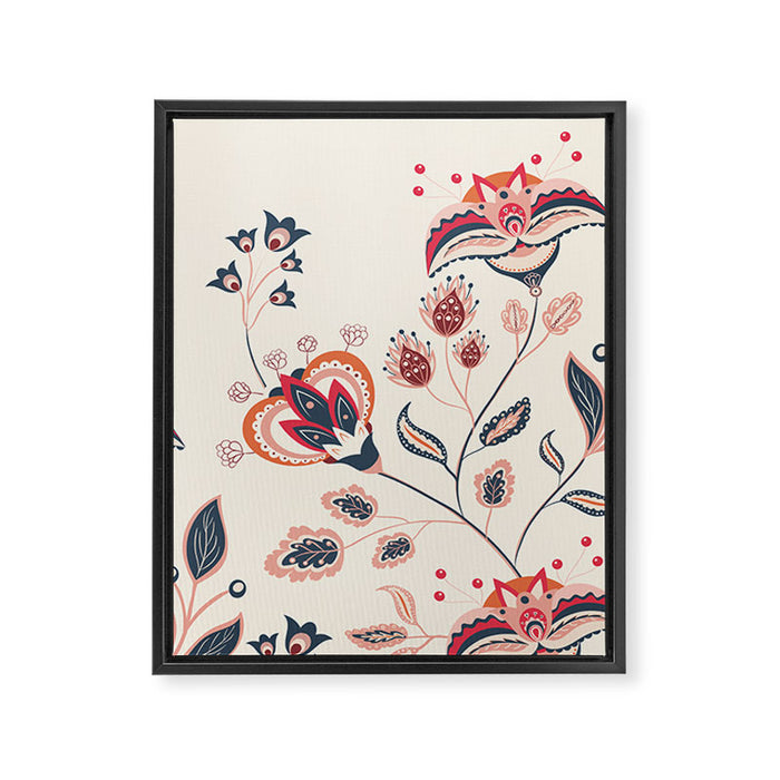 Indian Floral Trail - Ivory Coral Navy Framed Canvas Print Gallery Image 1