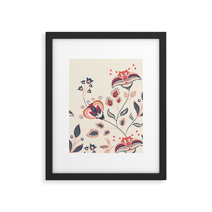 Indian Floral Trail - Ivory Coral Navy Framed Art Print Gallery Image 1
