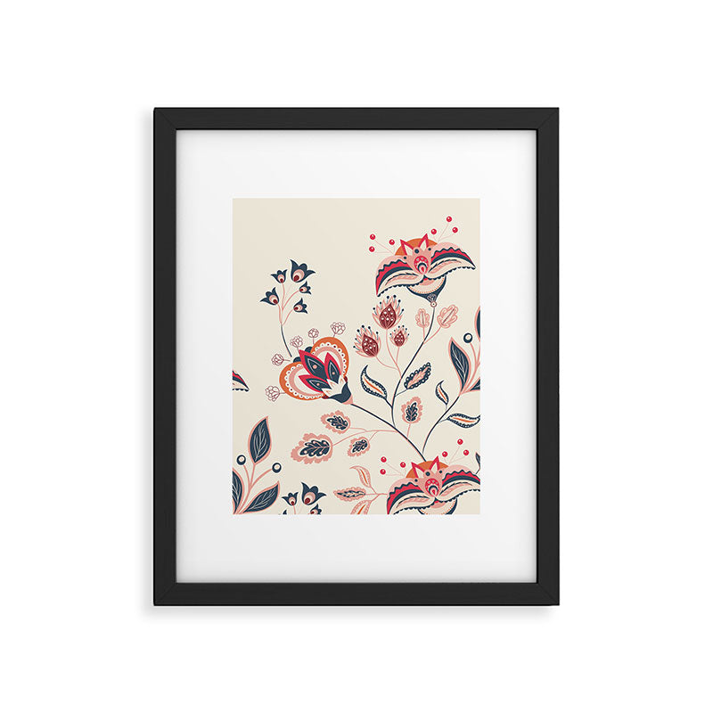 Indian Floral Trail - Ivory Coral Navy Framed Art Print Gallery Image 5