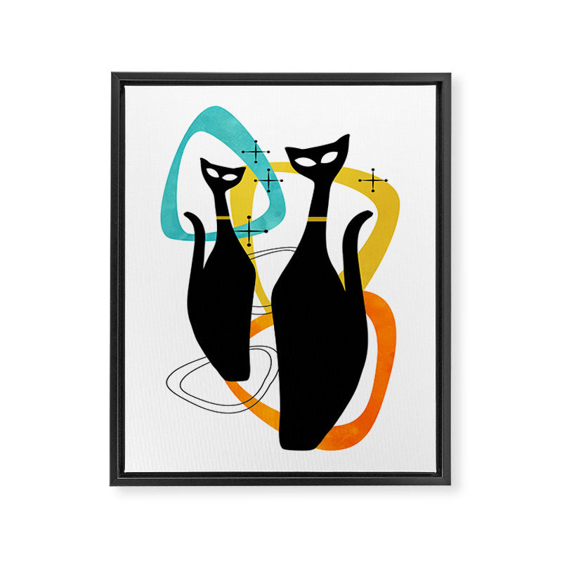 Mid Century Atomic Cats Framed Canvas Print Gallery Image 6