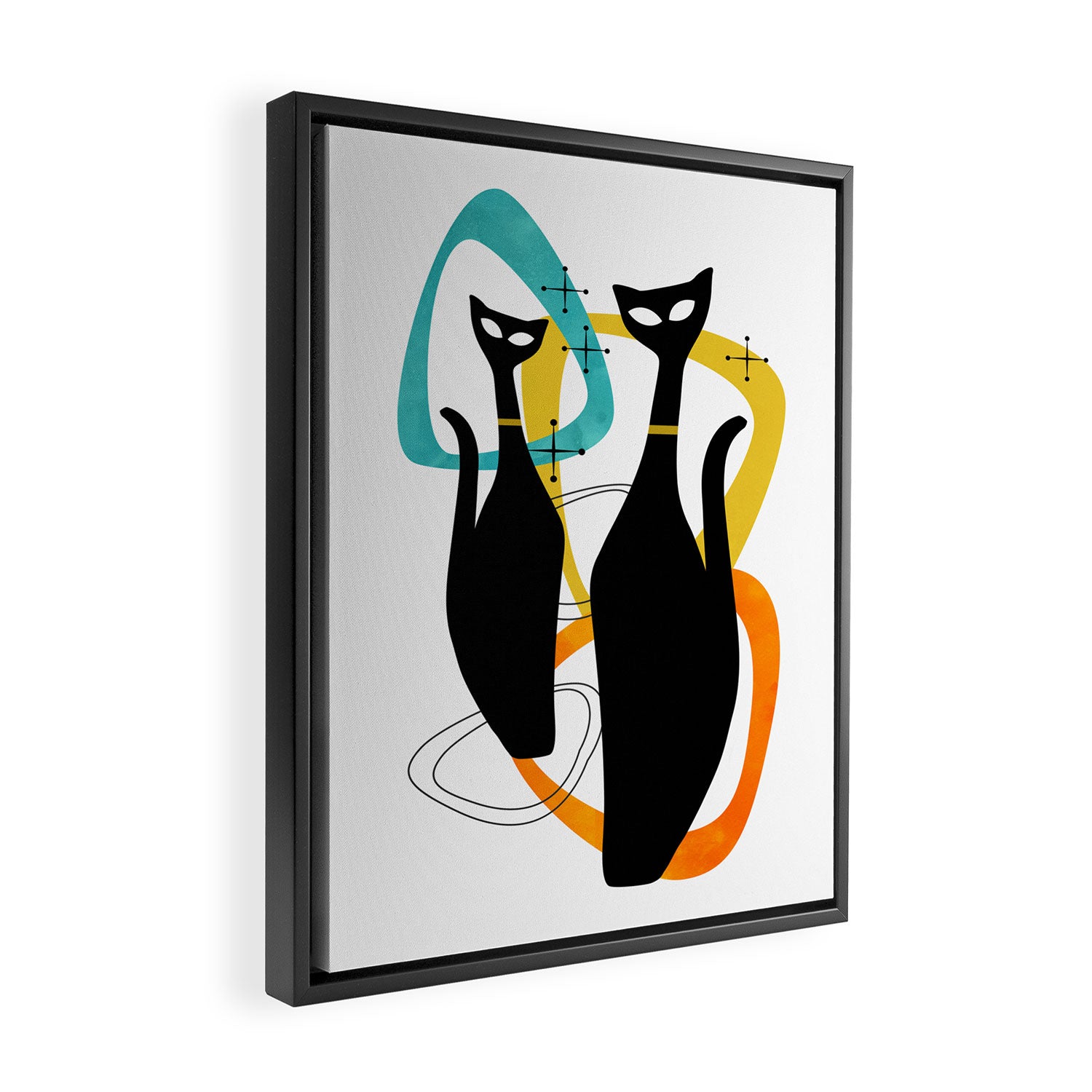 Mid Century Atomic Cats Framed Canvas Print Gallery Image 2