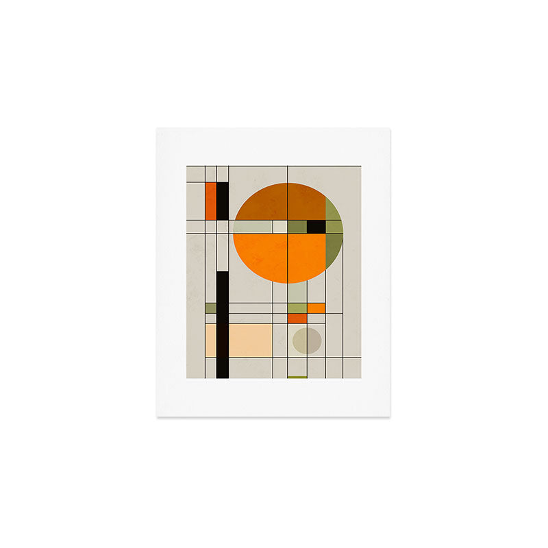 Mid Century Modern Geometric Art Abstract Shapes Orange and Green Retro Design Bauhaus Style  Art Print Gallery Image 1
