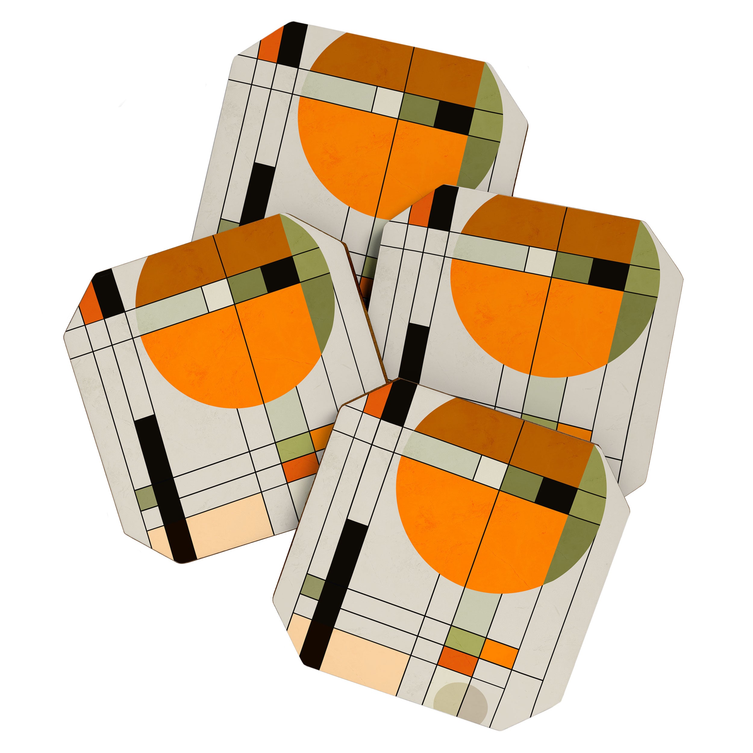 Mid Century Modern Geometric Art Abstract Shapes Orange and Green Retro Design Bauhaus Style  Coaster Gallery Image 1