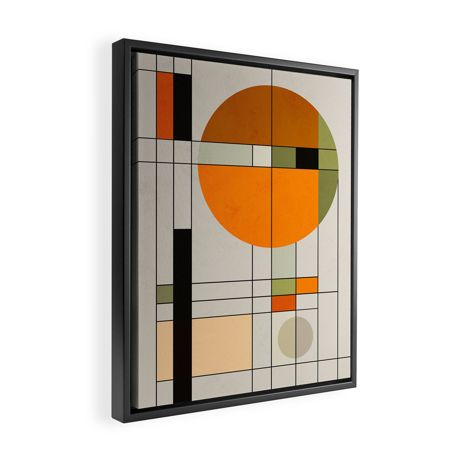 Mid Century Modern Geometric Art Abstract Shapes Orange and Green Retro Design Bauhaus Style  Framed Canvas Print Gallery Image 2