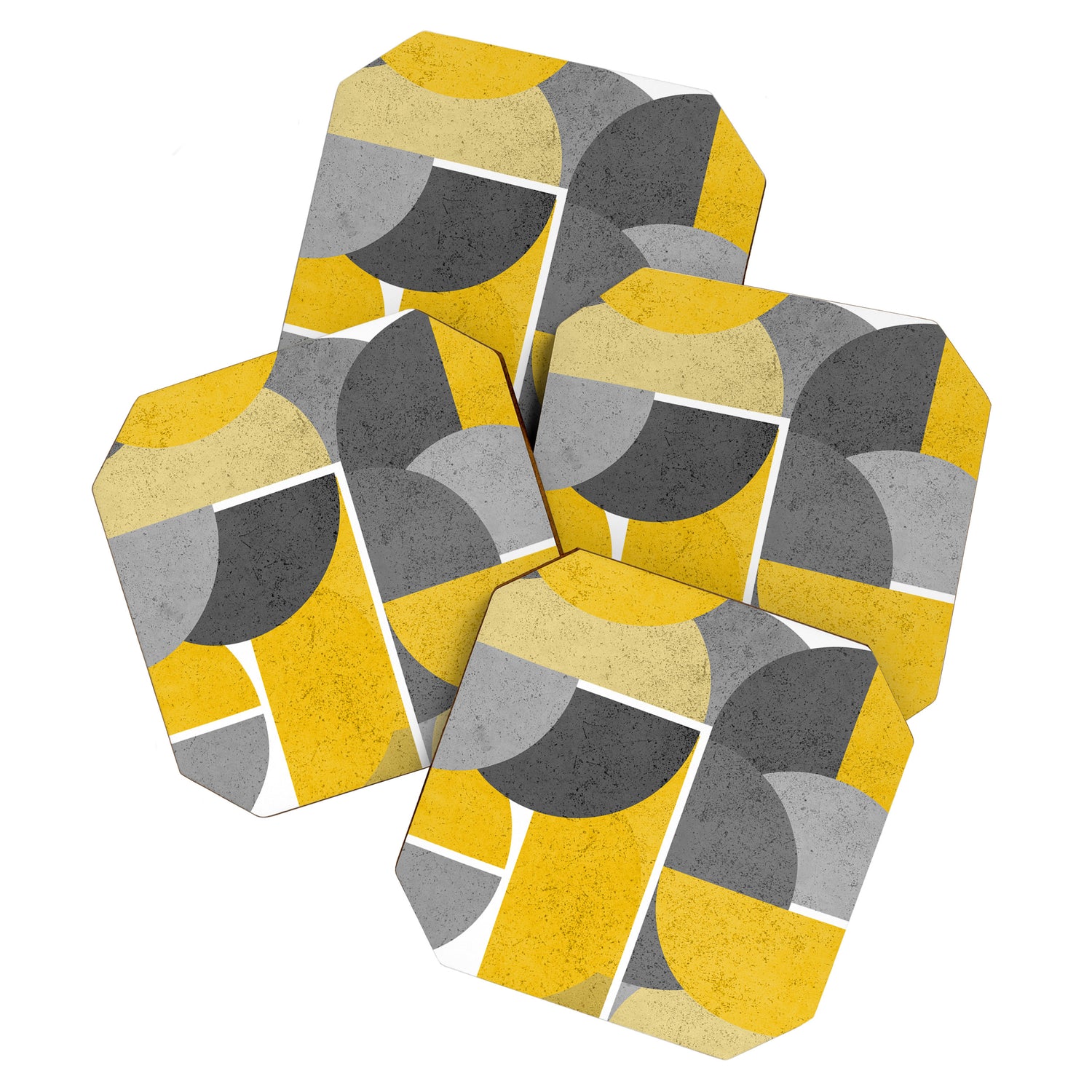 Modern Yellow and Gray Geometric 3 Coaster Gallery Image 1