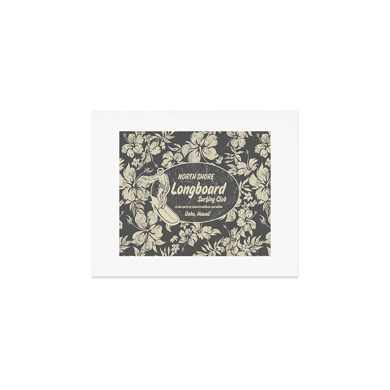 Club Surfing Longboard Logo and Hibiscus Hawaiian Print  Art Print Gallery Image 1