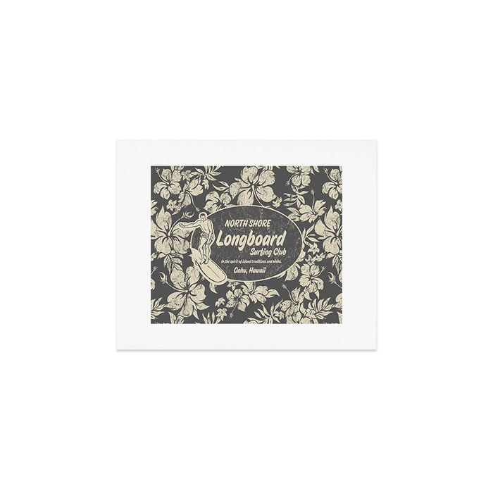 Club Surfing Longboard Logo and Hibiscus Hawaiian Print  Art Print Gallery Image 1