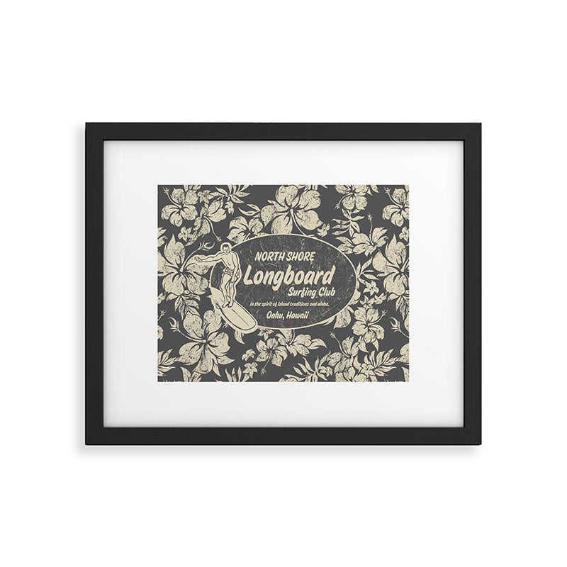 Club Surfing Longboard Logo and Hibiscus Hawaiian Print  Framed Art Print Gallery Image 6