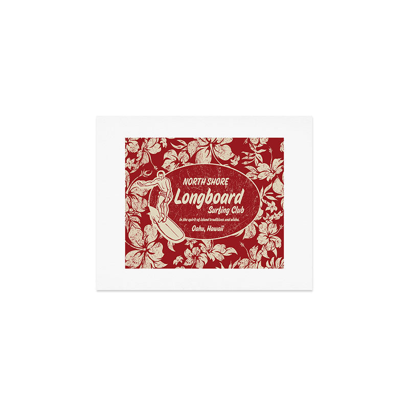 Club Surfing Longboard Surf Logo and Hibiscus Hawaiian Print      Art Print Gallery Image 1