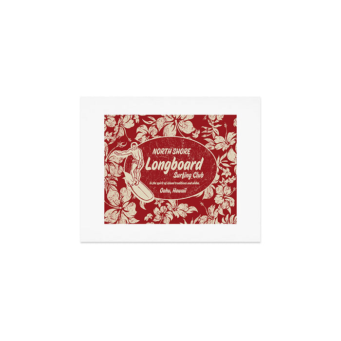 Club Surfing Longboard Surf Logo and Hibiscus Hawaiian Print      Art Print Gallery Image 1