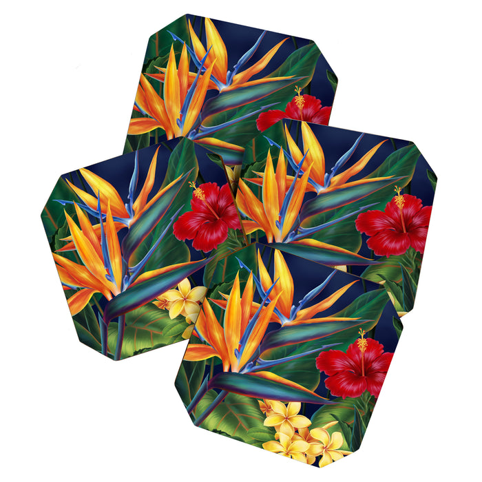 Tropical Paradise Hawaiian Floral Illustration Coaster Gallery Image 1