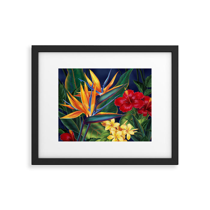 Tropical Paradise Hawaiian Floral Illustration Framed Art Print Gallery Image 1