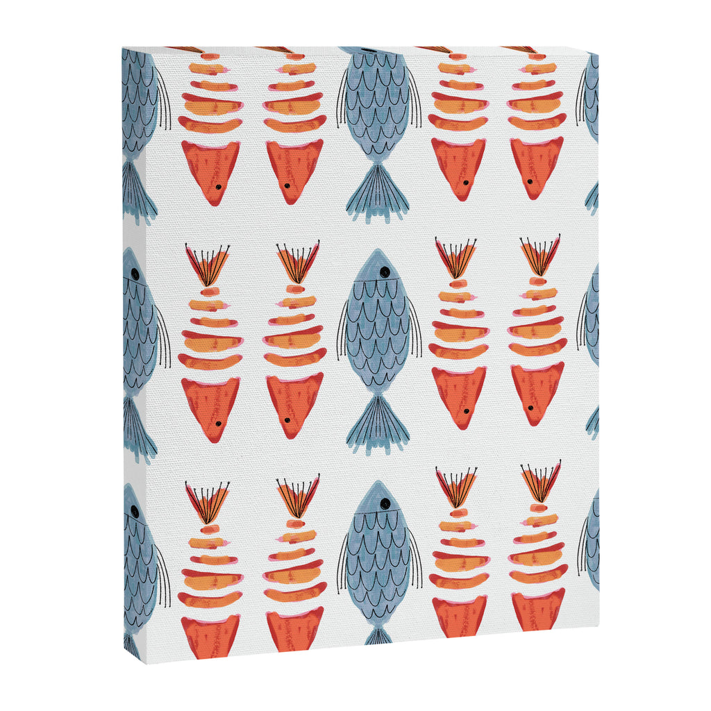 Silver Blue Orange Red Nautical Watercolor Fish Coastal Mediterranean Beach House Canvas Print Gallery Image 8