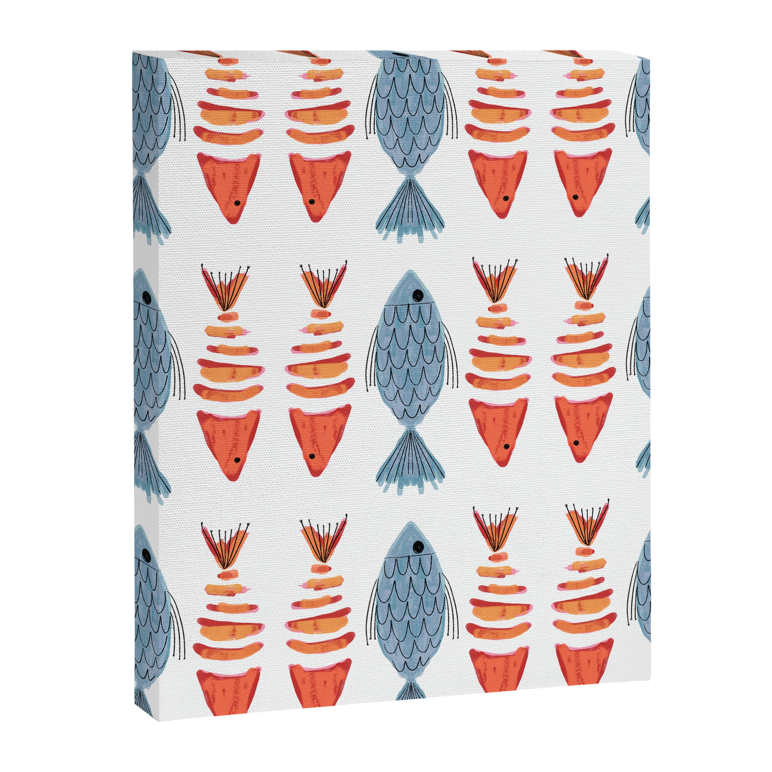 Silver Blue Orange Red Nautical Watercolor Fish Coastal Mediterranean Beach House Canvas Print Gallery Image 8