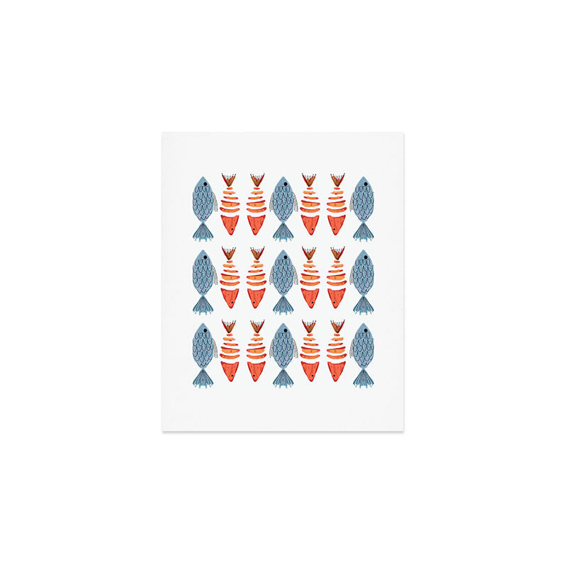 Silver Blue Orange Red Nautical Watercolor Fish Coastal Mediterranean Beach House Art Print Gallery Image 1