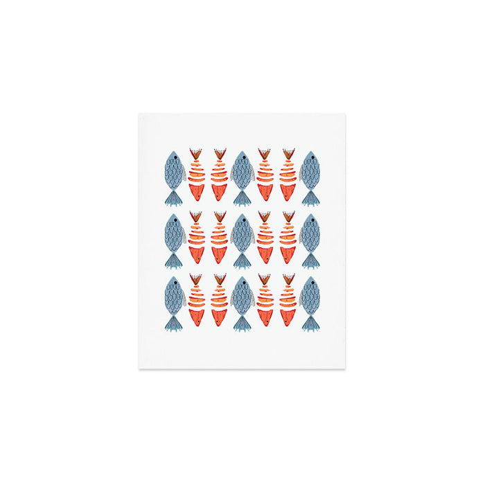 Silver Blue Orange Red Nautical Watercolor Fish Coastal Mediterranean Beach House Art Print Gallery Image 1