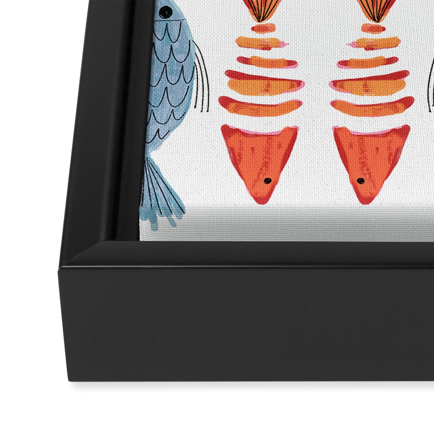 Silver Blue Orange Red Nautical Watercolor Fish Coastal Mediterranean Beach House Framed Canvas Print Gallery Image 3