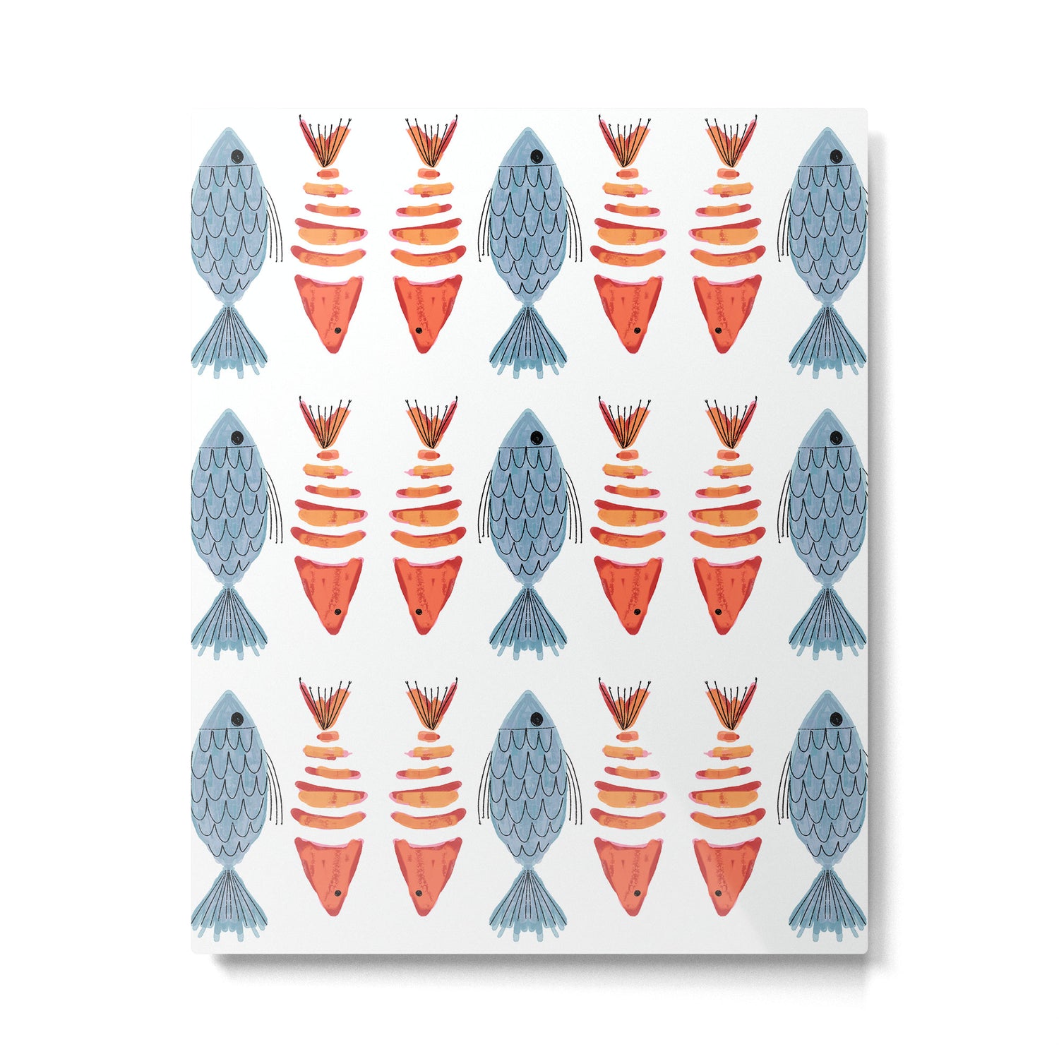 Silver Blue Orange Red Nautical Watercolor Fish Coastal Mediterranean Beach House Metal Print Gallery Image 6