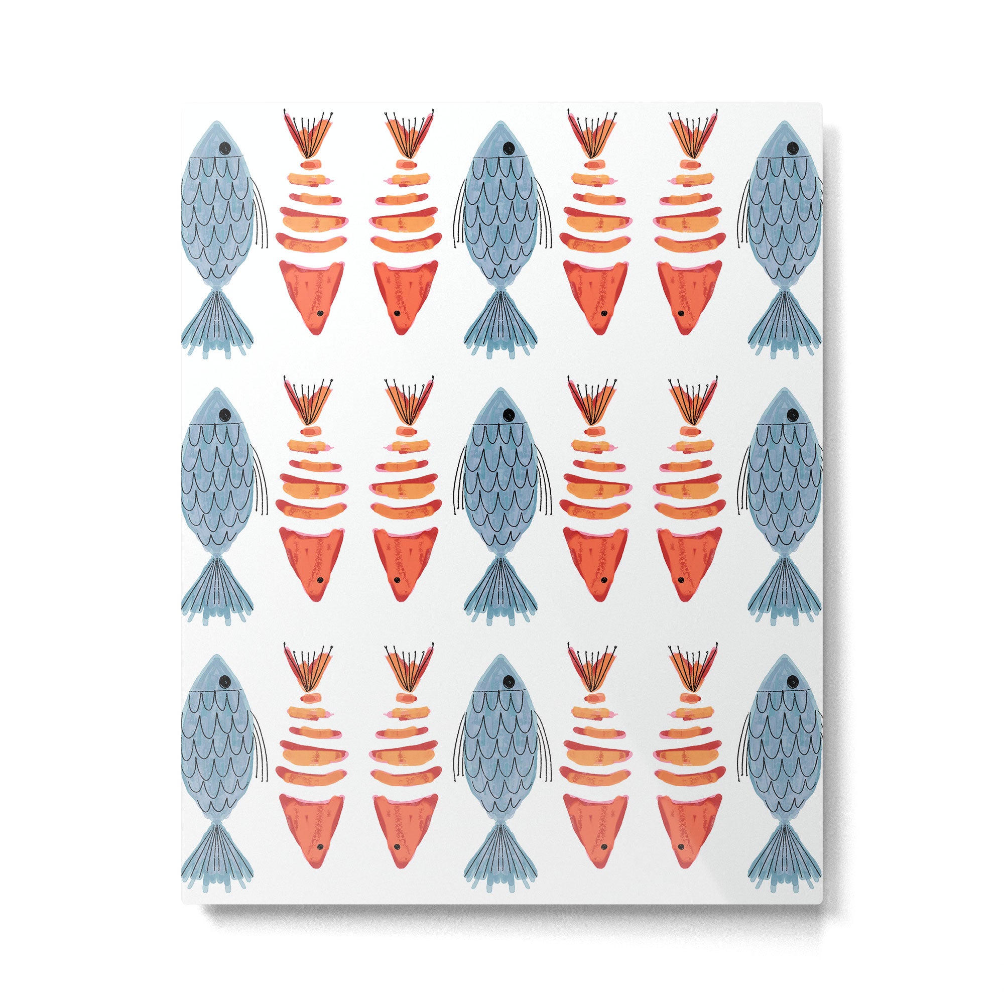 Silver Blue Orange Red Nautical Watercolor Fish Coastal Mediterranean Beach House Metal Print Gallery Image 6