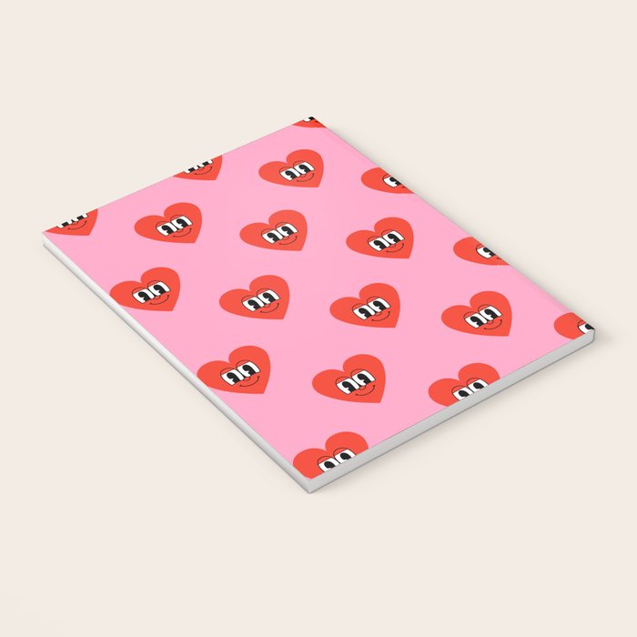 Funny retro love heart cartoon pattern Notebook Gallery Image 3