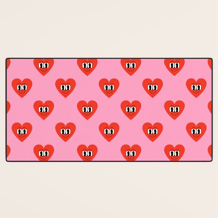 Funny retro love heart cartoon pattern Desk Mat Gallery Image 3