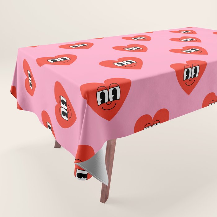 Funny retro love heart cartoon pattern Tablecloth Gallery Image 1