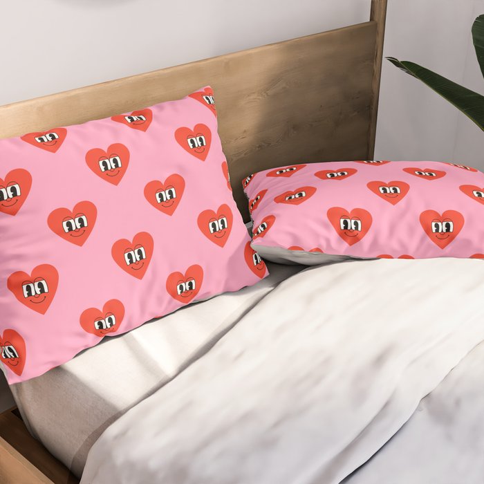 Funny retro love heart cartoon pattern Pillow Sham Gallery Image 2