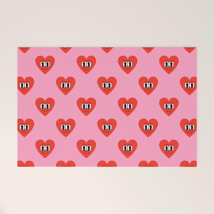 Funny retro love heart cartoon pattern Welcome Mat Gallery Image 1