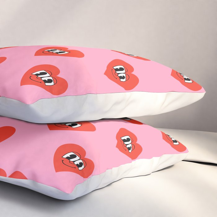 Funny retro love heart cartoon pattern Pillow Sham Gallery Image 3