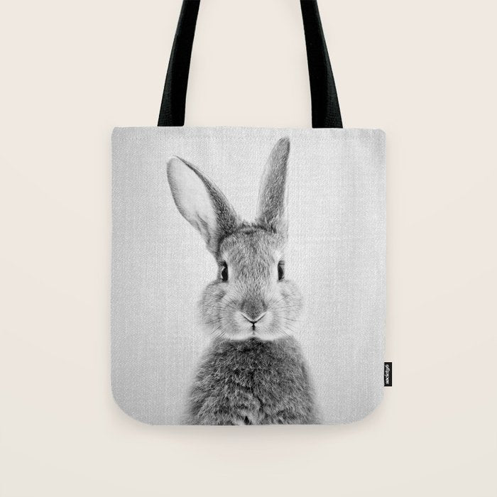 Rabbit - Black & White Tote Bag Gallery Image 1