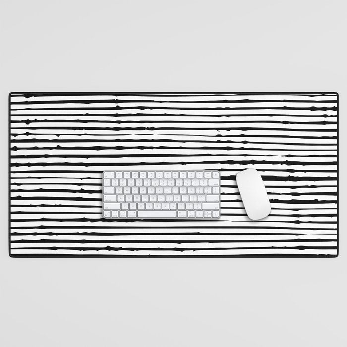 Rustic, Abstract Stripes Pattern, Black and White Desk Mat Gallery Image 1