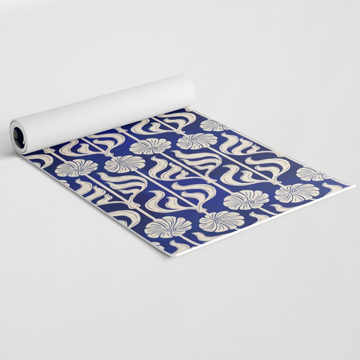Art Deco Florals On Dark Blue Yoga Mat Gallery Image 2